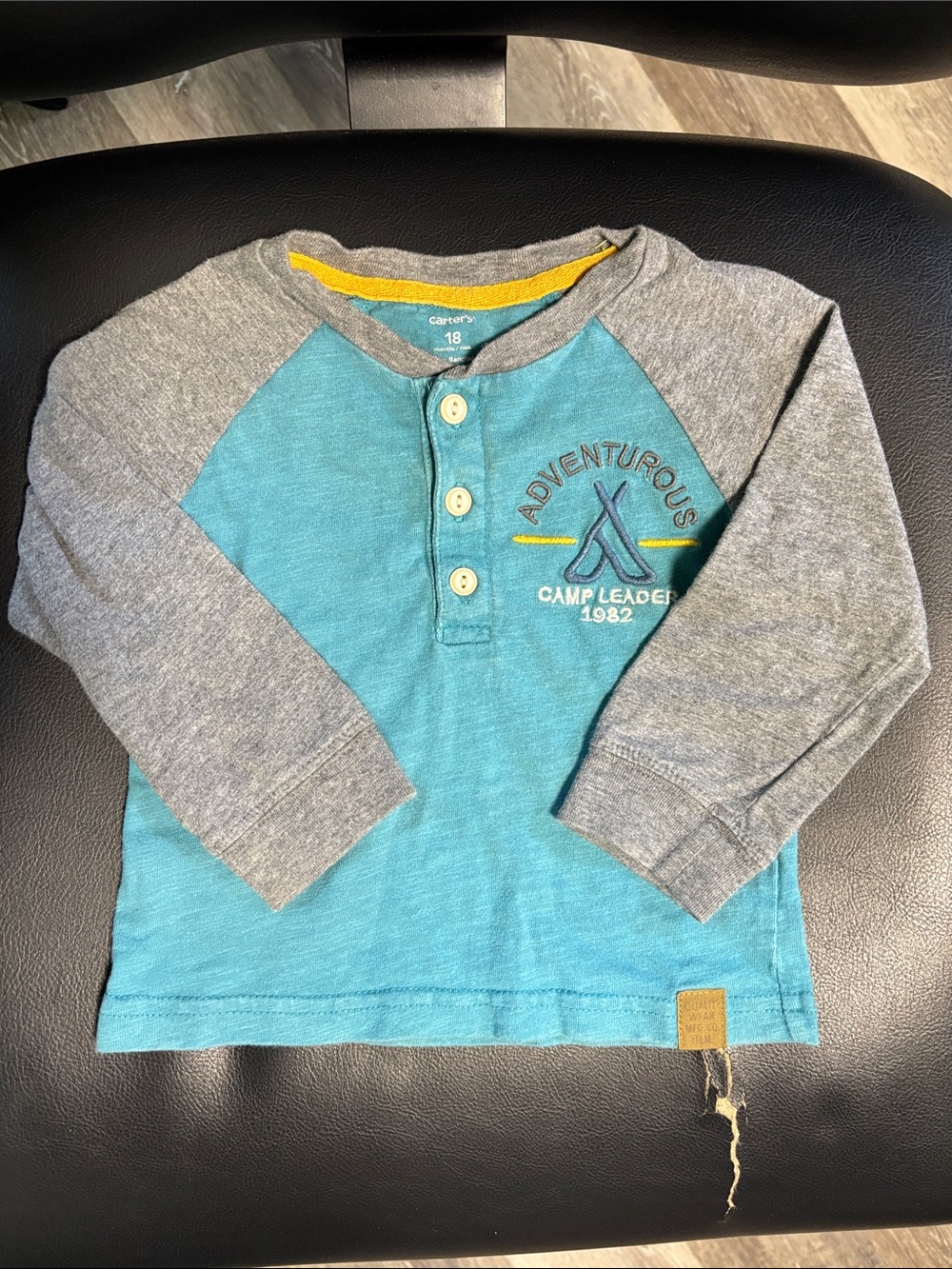 Carter's Teal & Gray 'Adventurous' Raglan Henley Long Sleeve Tee
